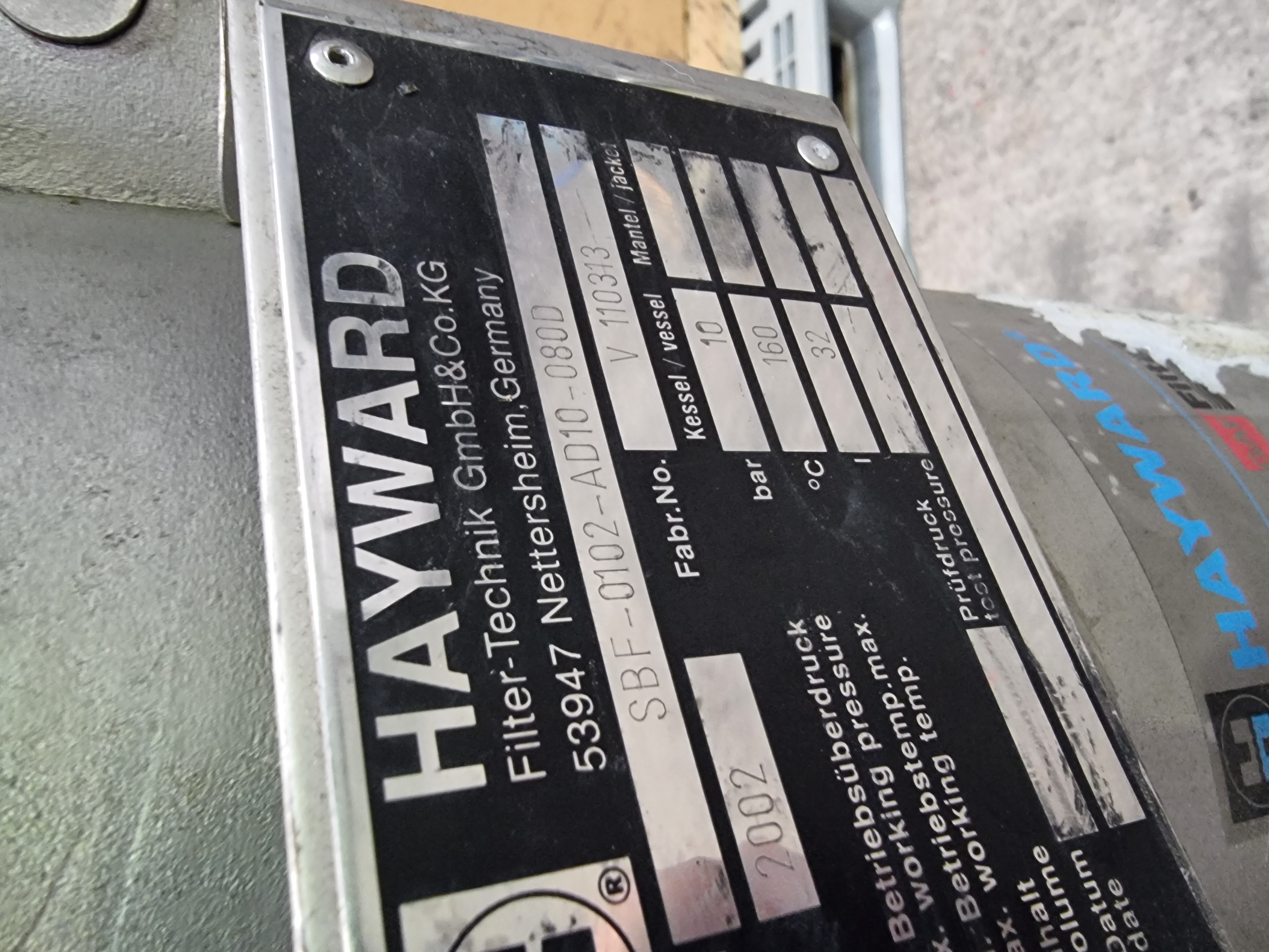 Used Hayward SBF-0102-AD10-080D Sideline Bag Filter Housing | 10 Bar