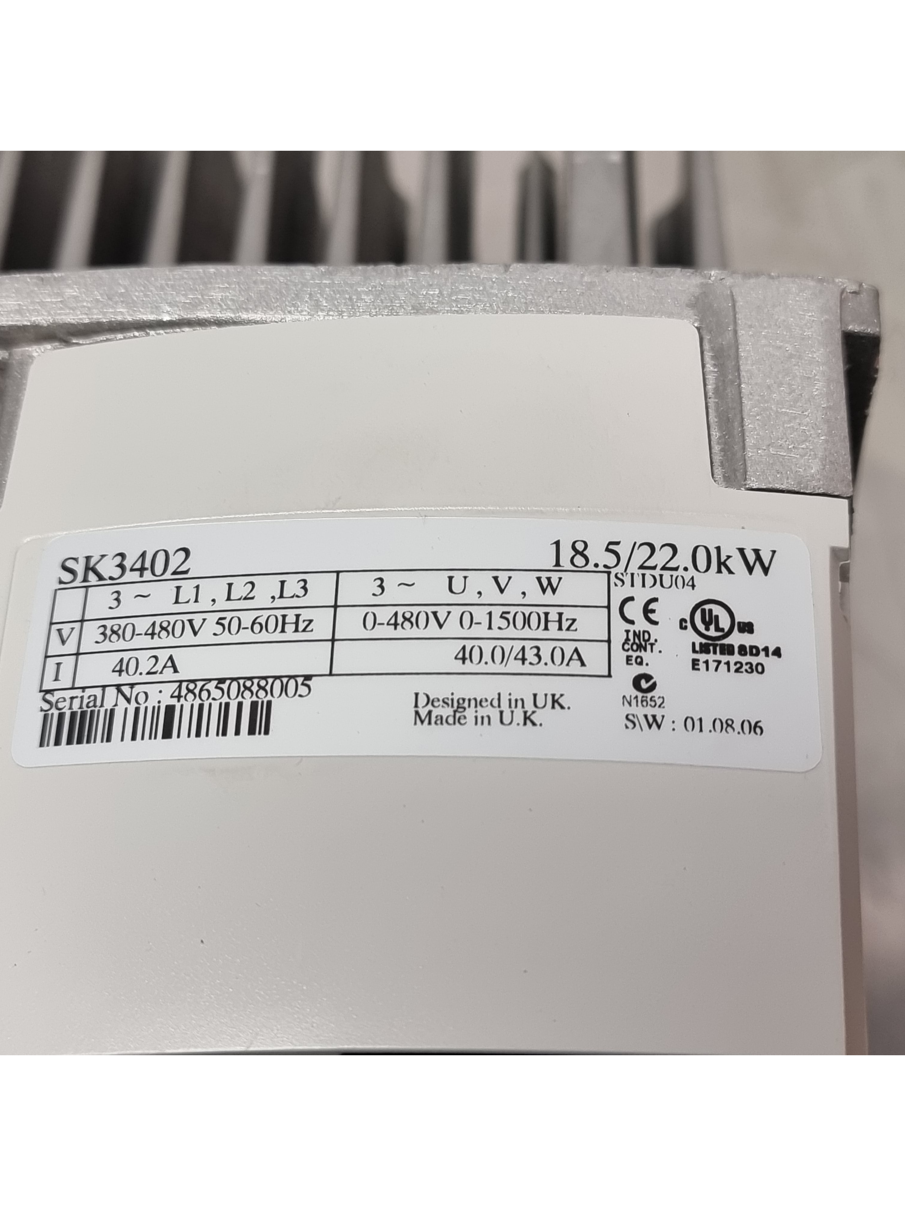 Used Emerson Control Techniques Commander SK3402 18.5 / 22.0kW