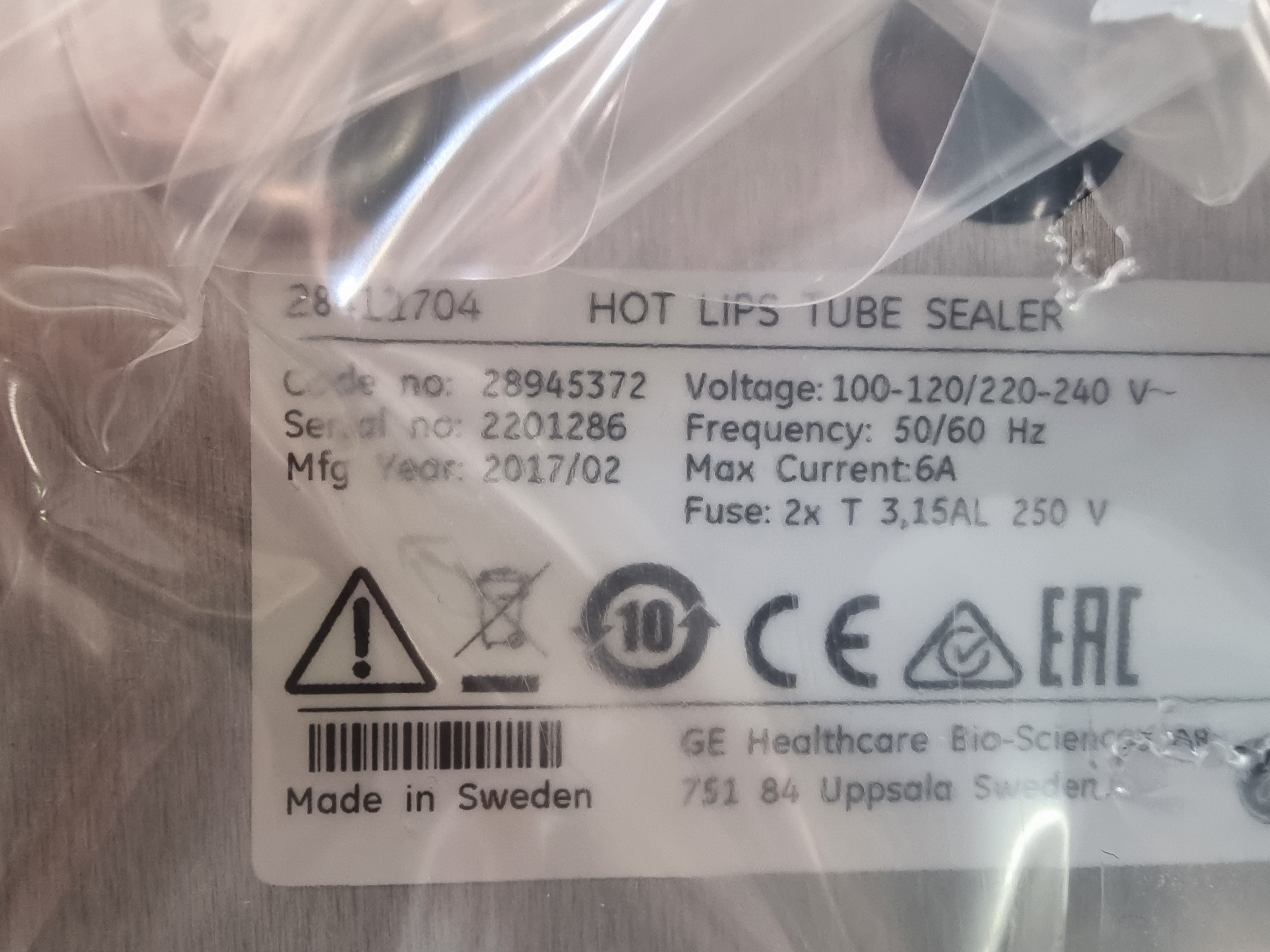 GE 28-4117-04 Hot Lips Tube Sealer