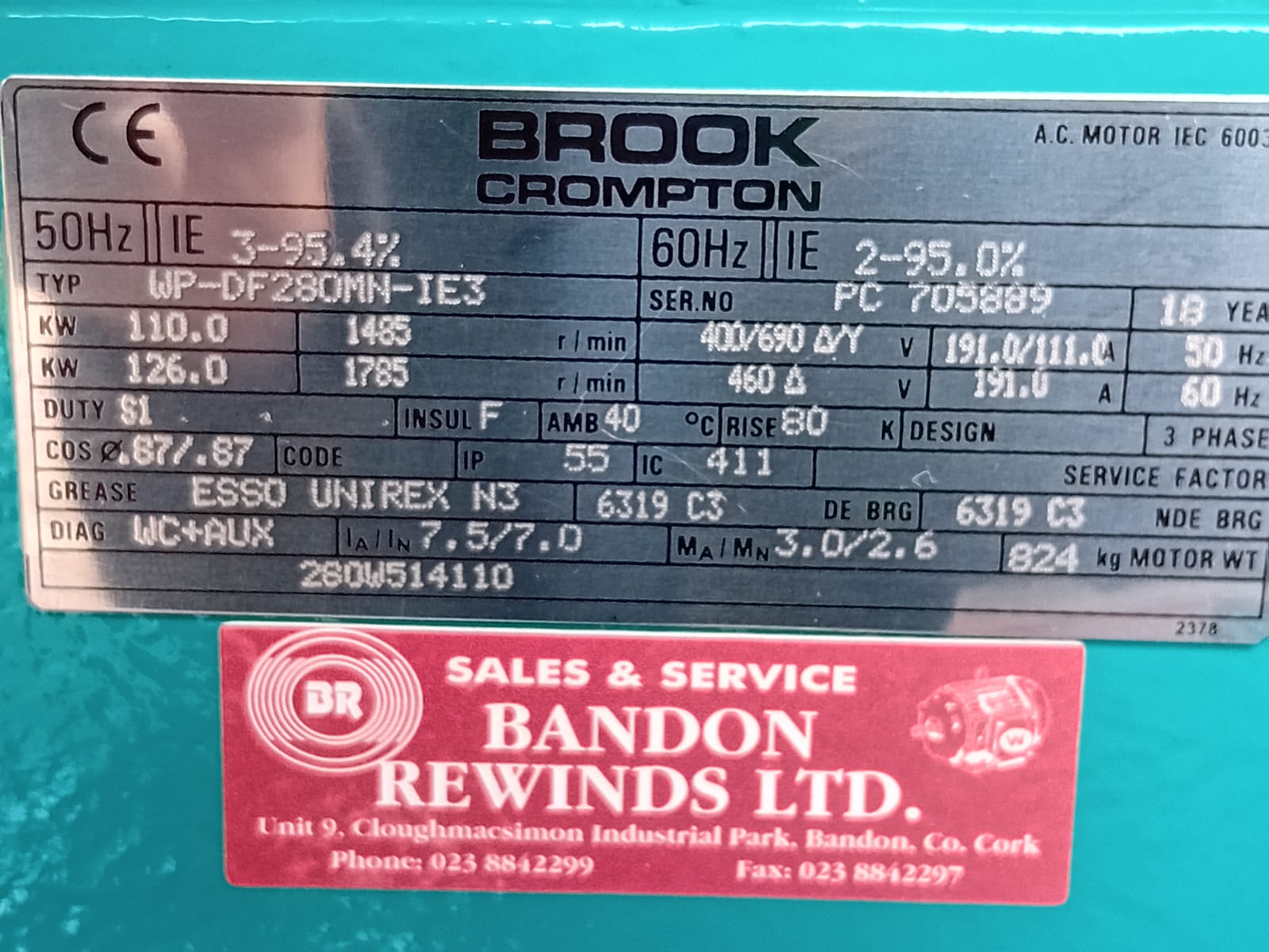 Brook Crompton ATEX Rated 110kW Motor | Type: WP-DF280NM-IE3
