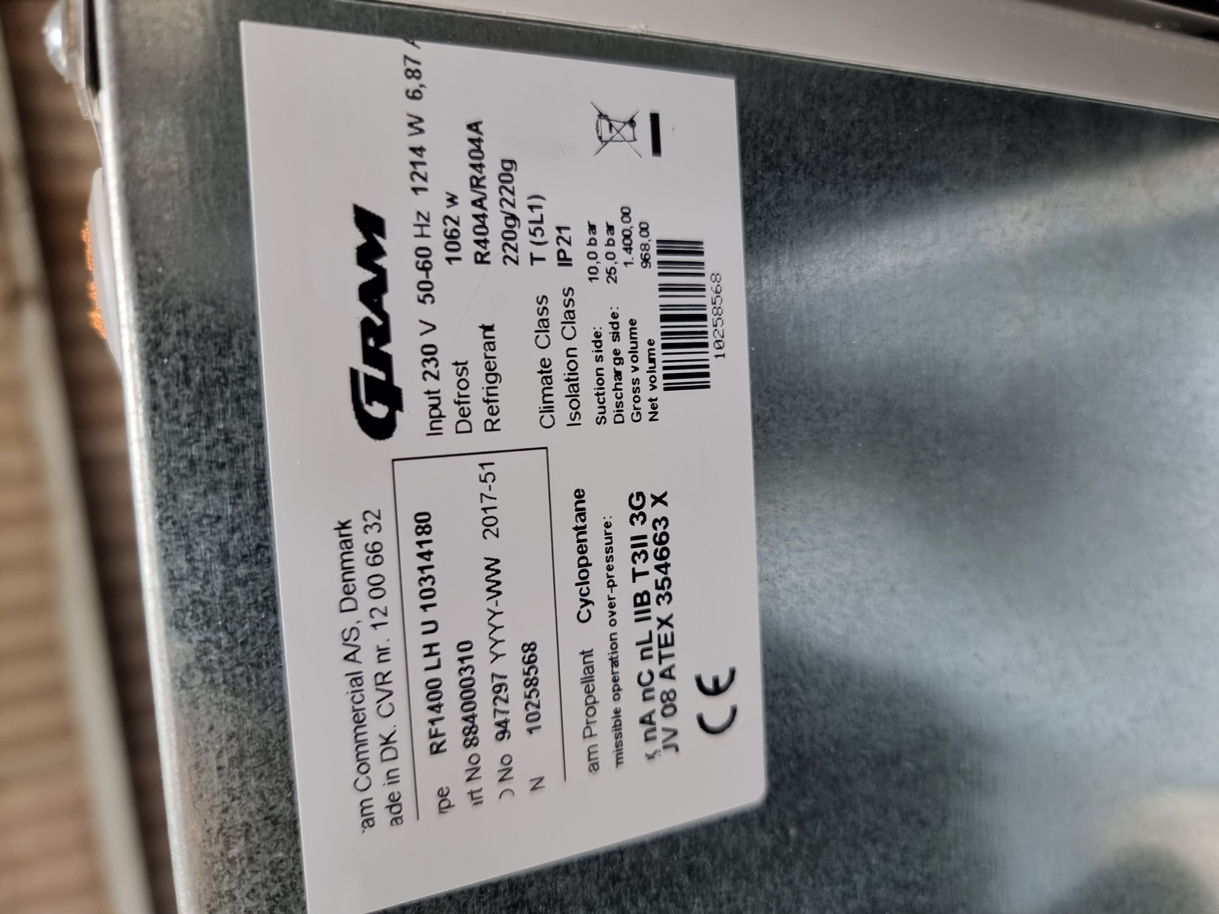 Used Gram BioPlus RF1400 LH U Double Door Large Capacity Freezer