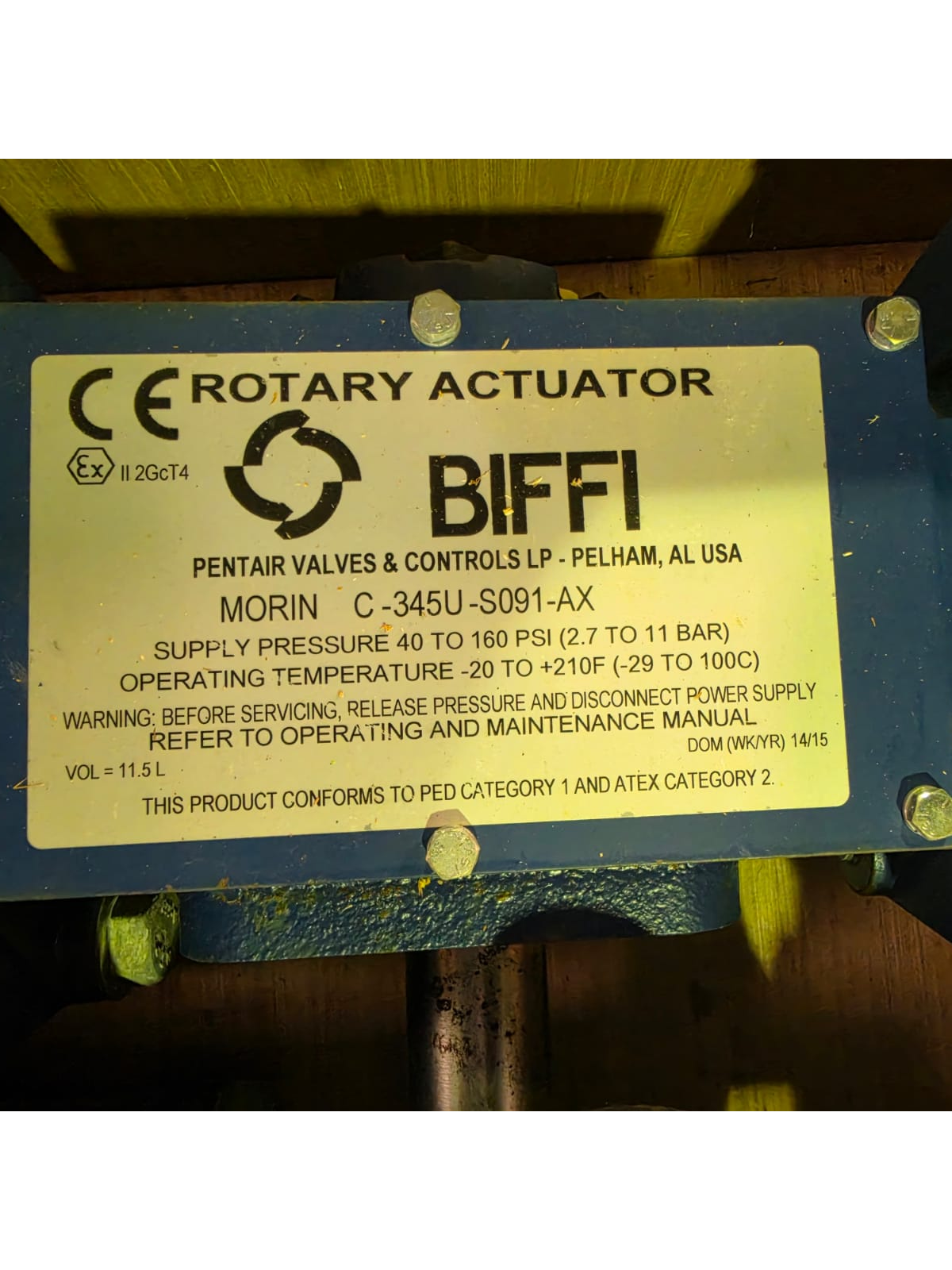 Pentair/Biffi Rotary Actuators C-345U