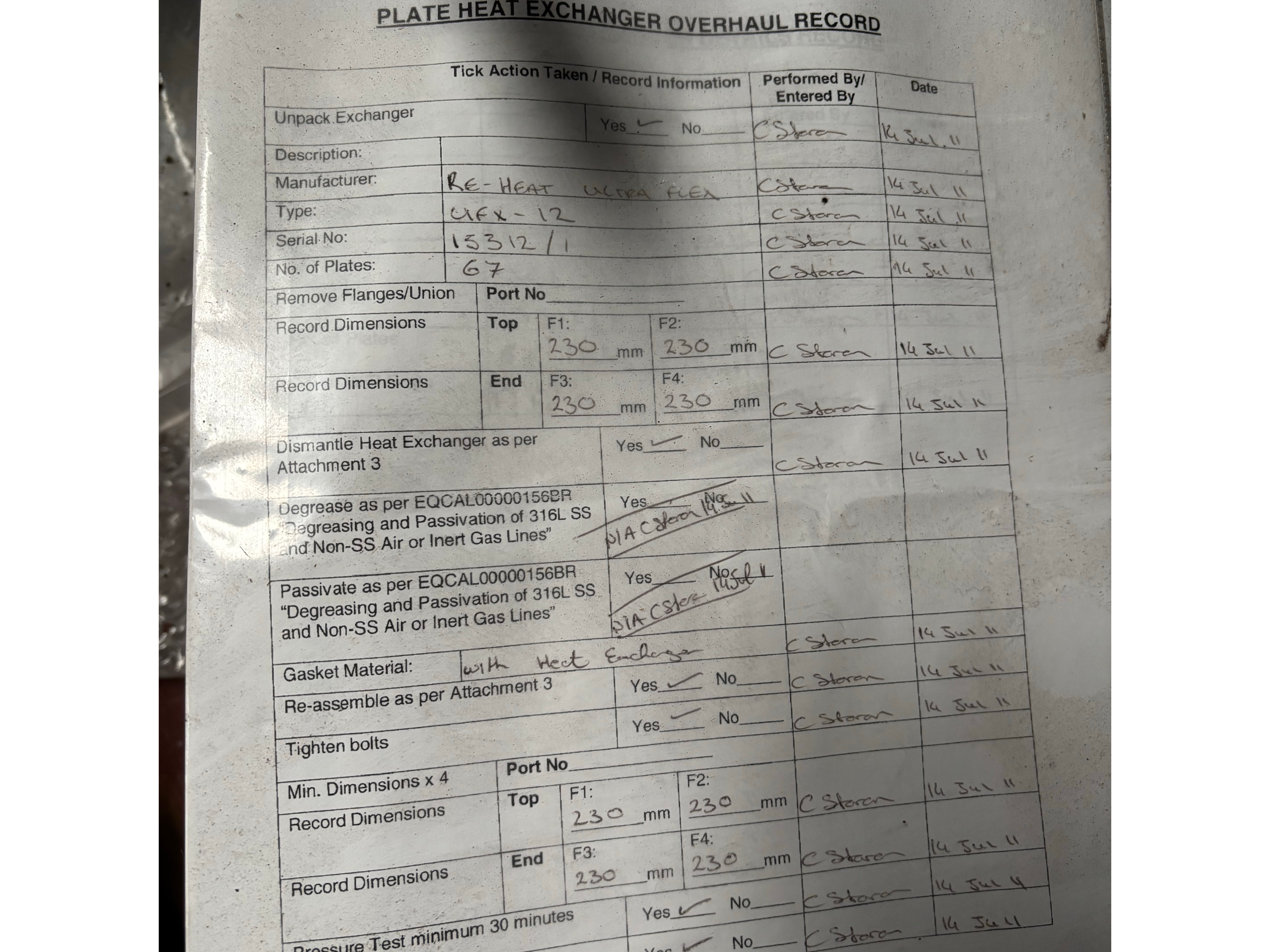 Used Re-Heat Ultra UFX-12 Plate Heat Exchanger