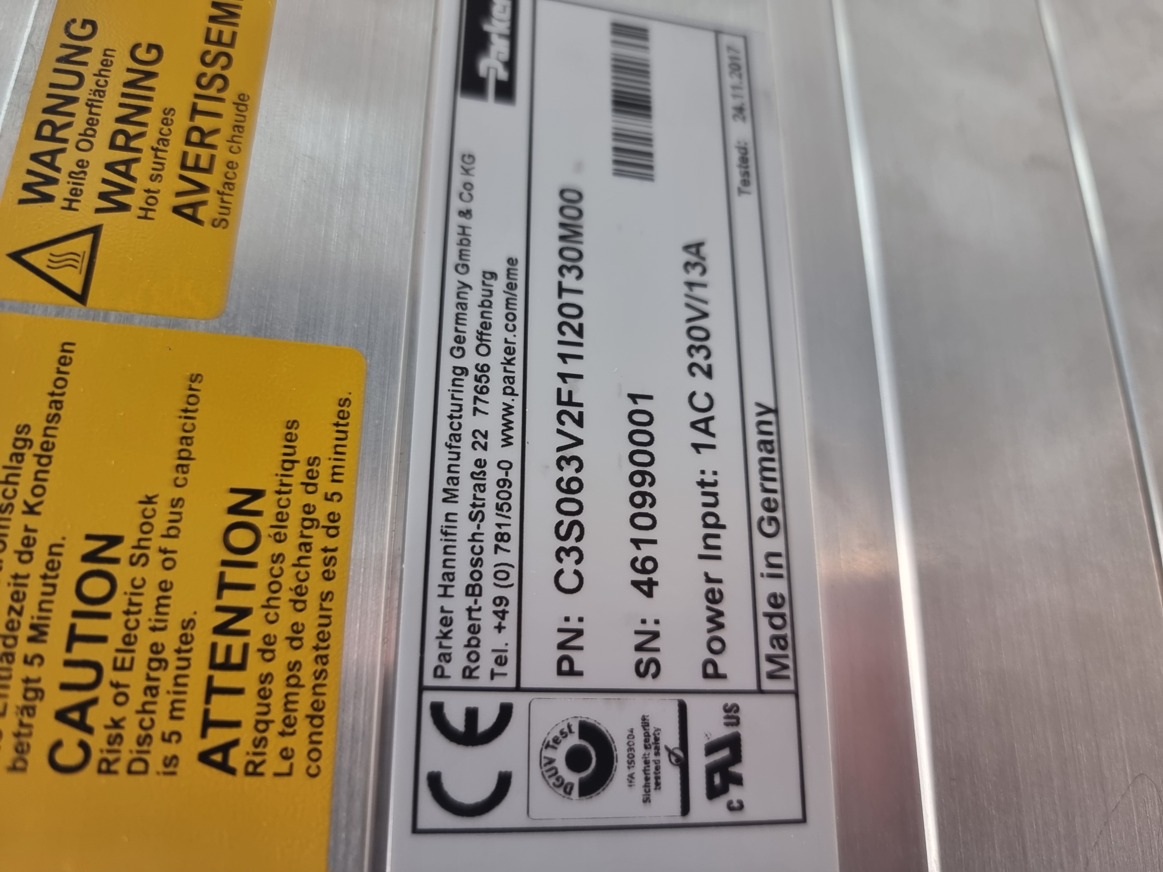 Used Parker Compax3S Series Single-Axis Servo Drive | P/N: C3S063V2F11I20T30M00