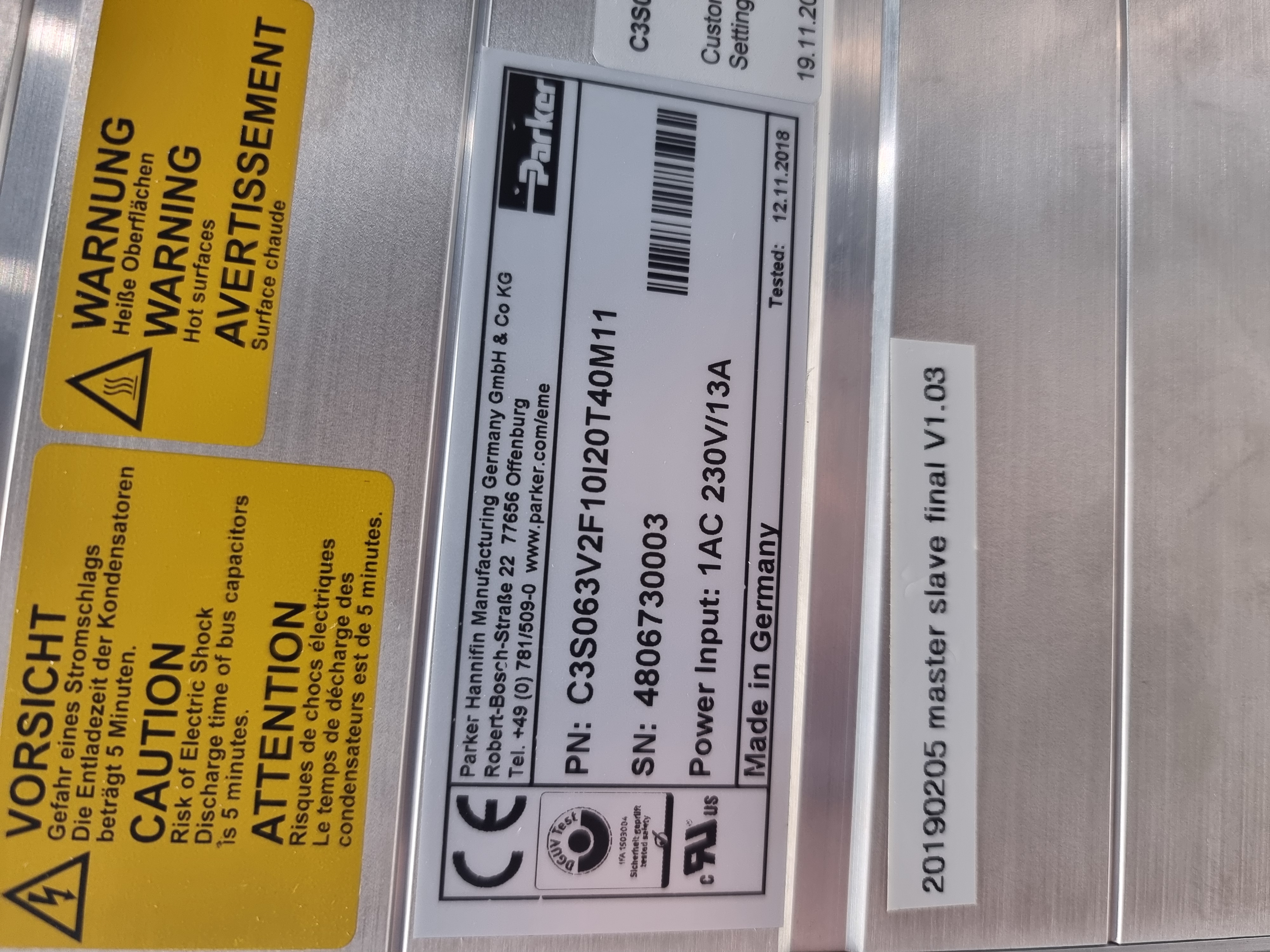 Used Parker Compax3S Series Single-Axis Servo Drive | P/N: C3S063V2F10I20T40M11