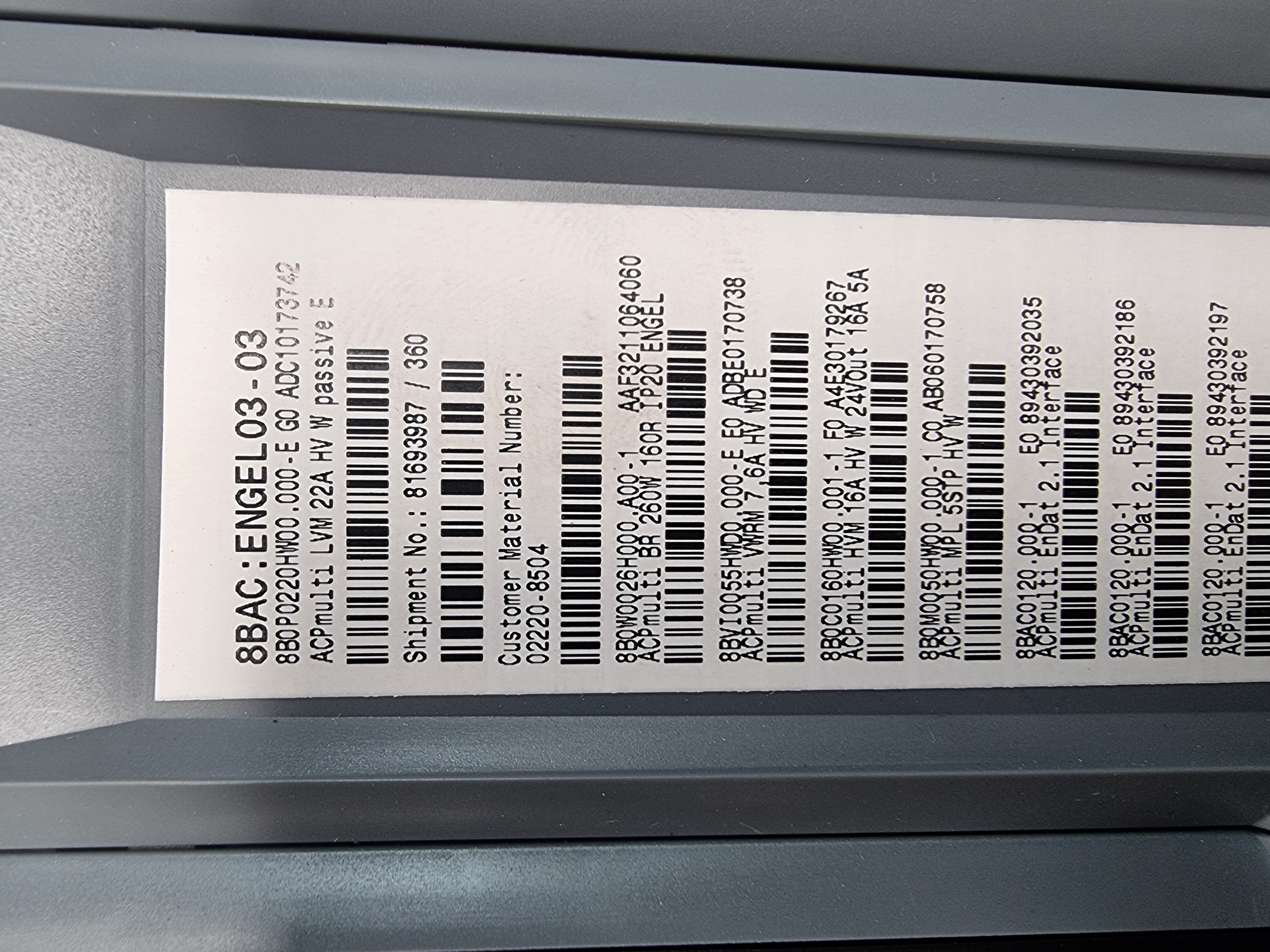 Used Complete Drive Unit for Engel Viper 20 Robot | B&R Acpos P0220, C0160, I0055D, I0028S