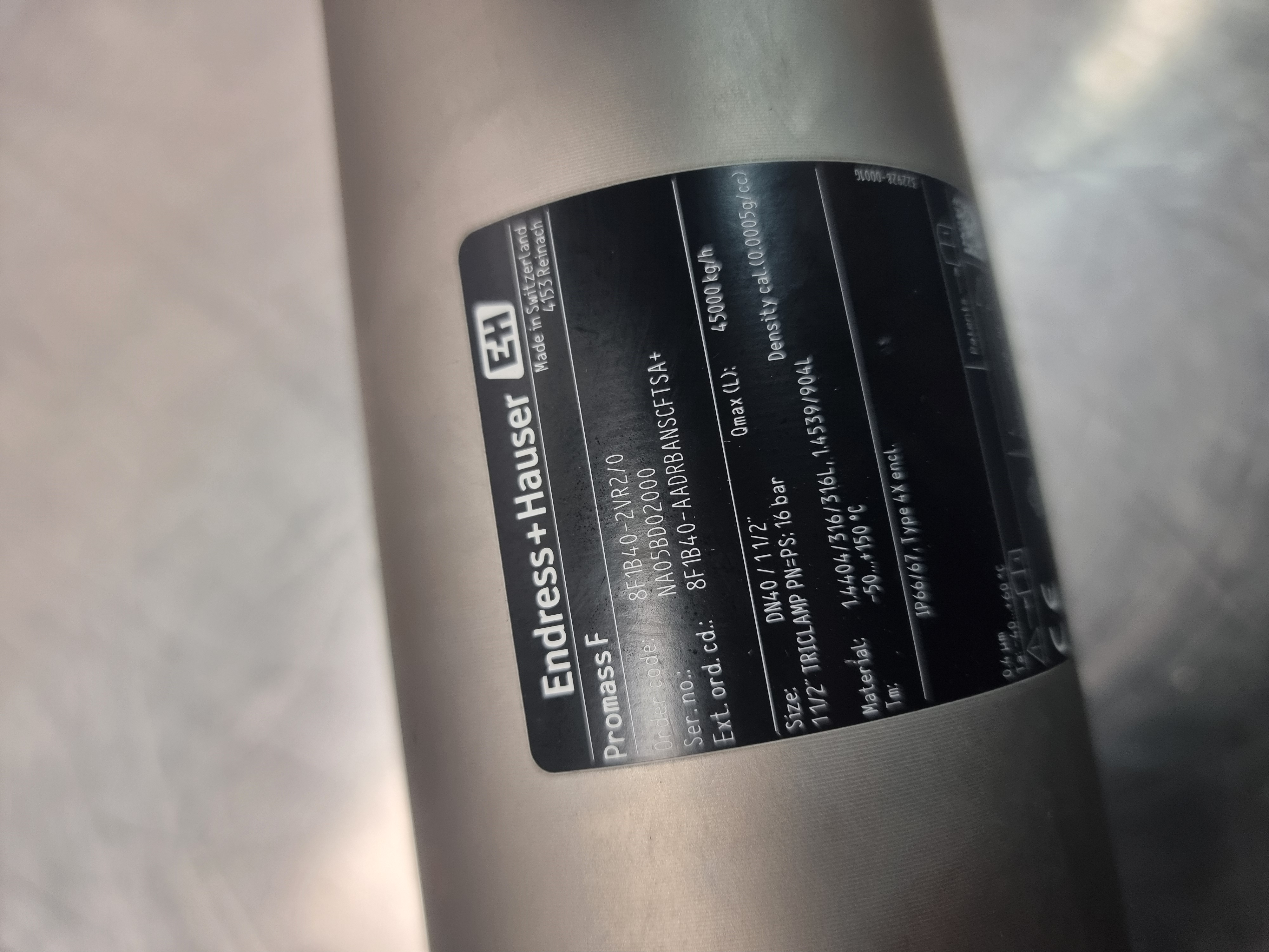 Used Endress Hauser Promass F Flow Meter & Transmitter | 8F1B40-2VR2/0 | DN 40 / 1.5"