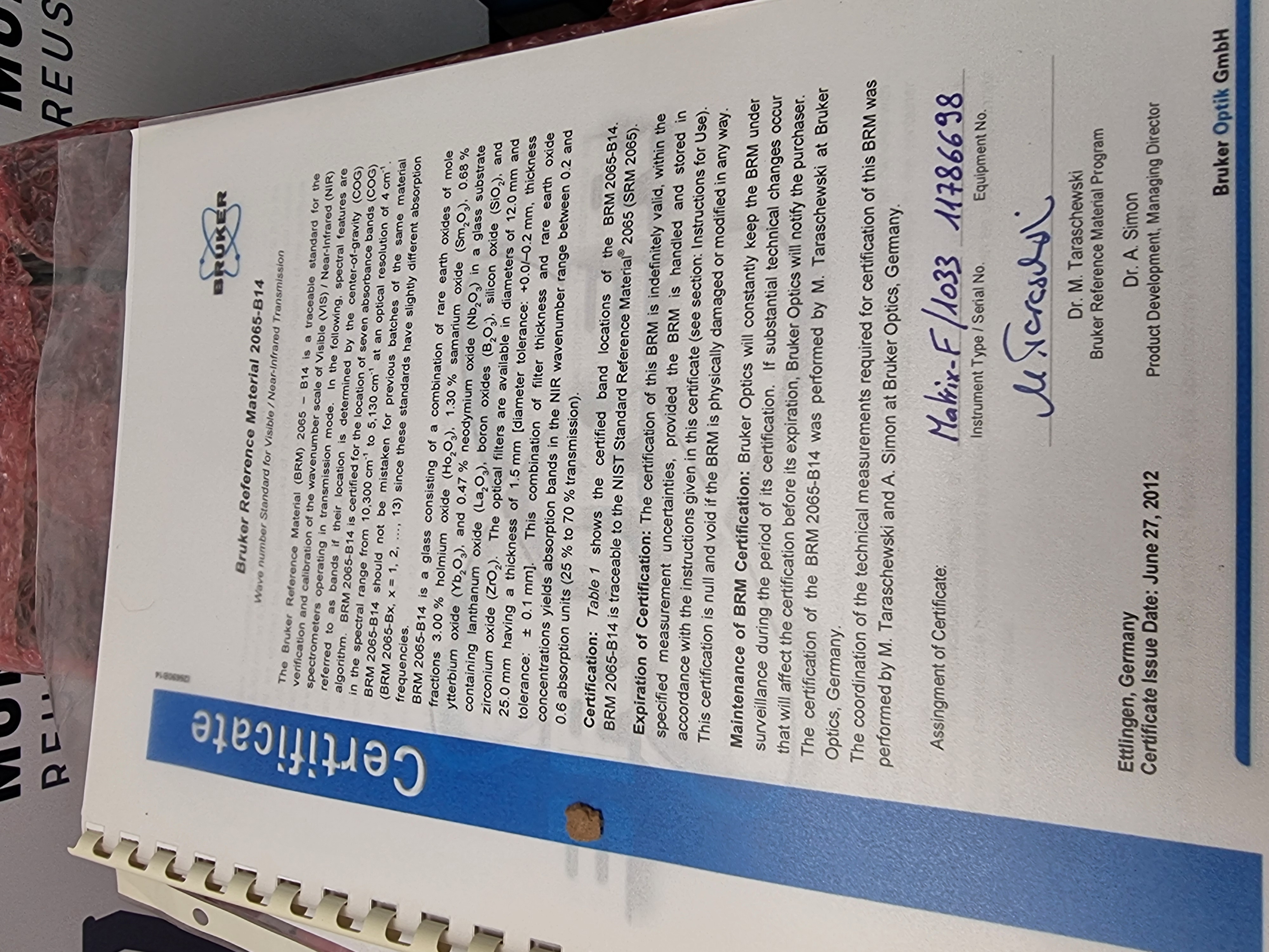 Used Bruker Matrix-F FT-NIR Spectrometer