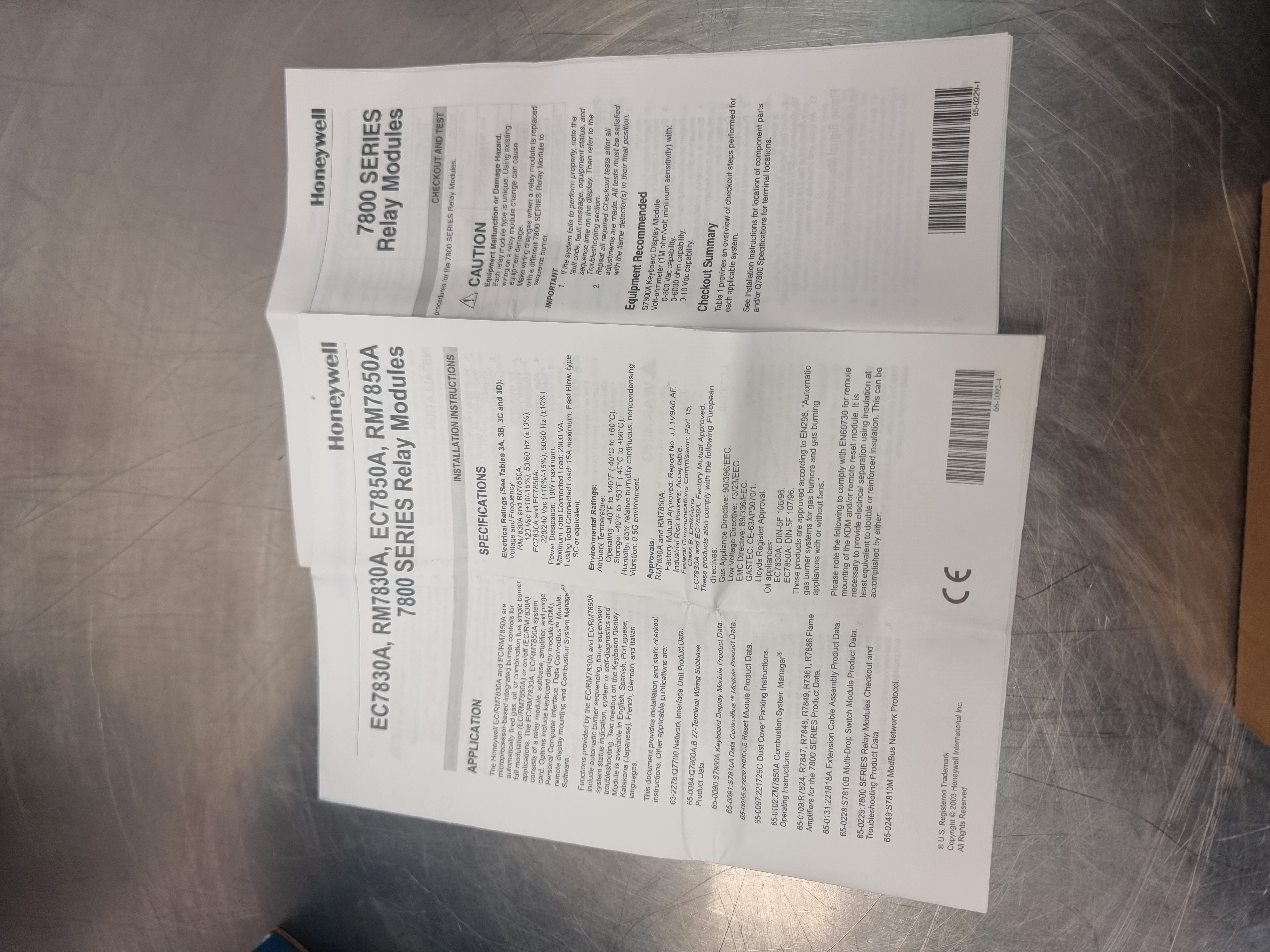 Used Honeywell EC7850 A1080 Burner Control C/W R7849 Flame Time Amplifier
