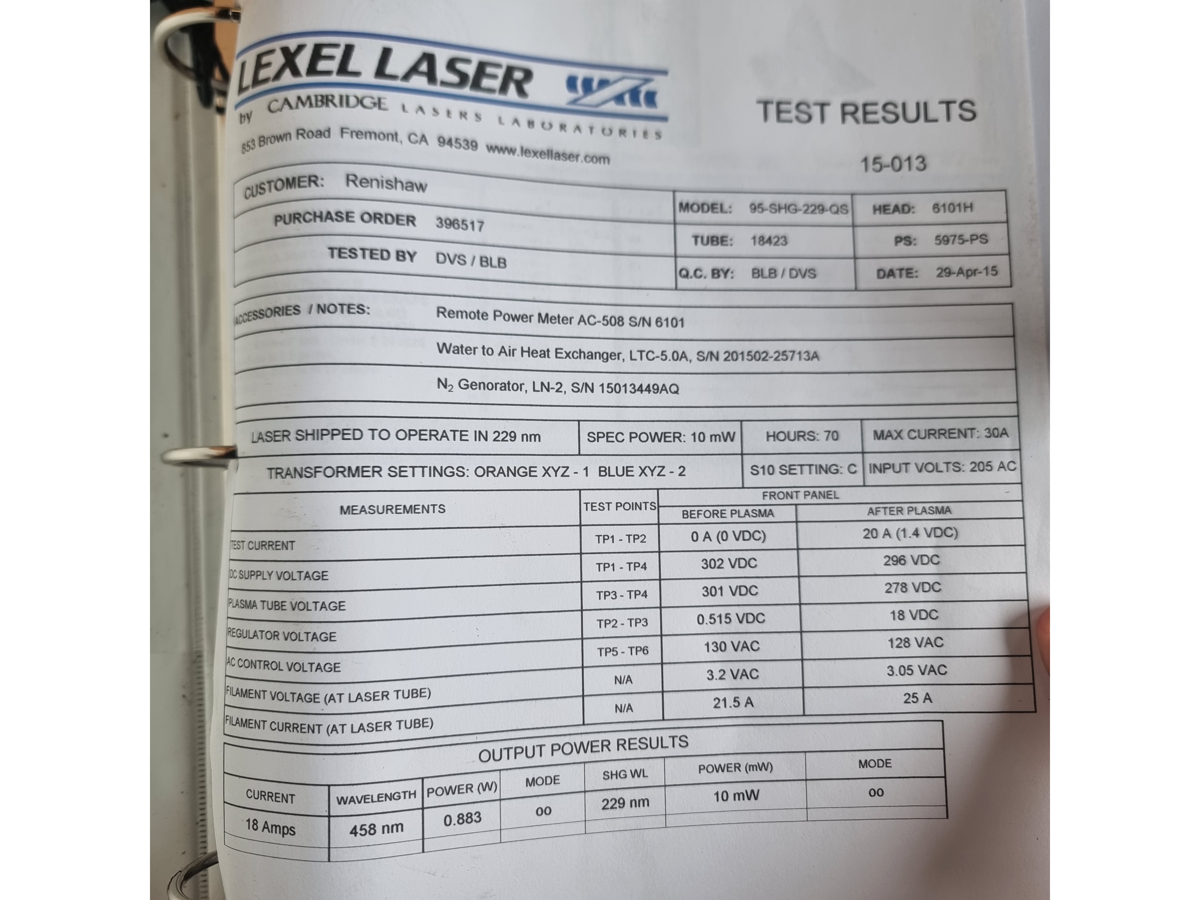 Used Cambridge Laboratories Lexel 95SHG CW UV ION Laser with Control Unit