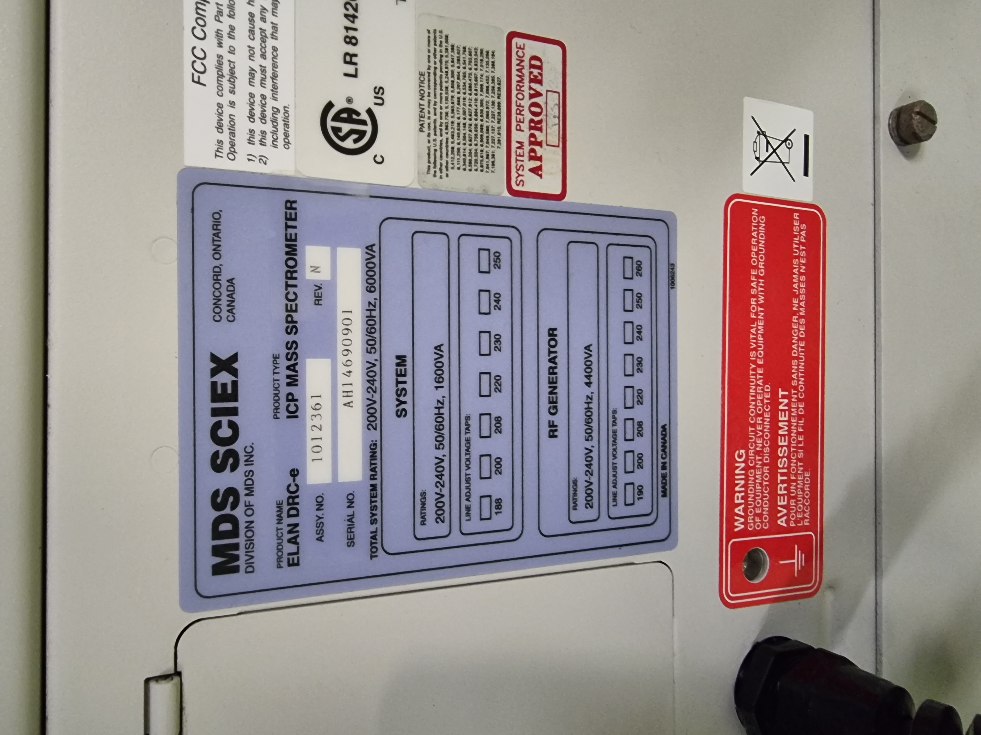 Used Perkin Elmer ICP Mass Spectrometer ELAN DRC-e