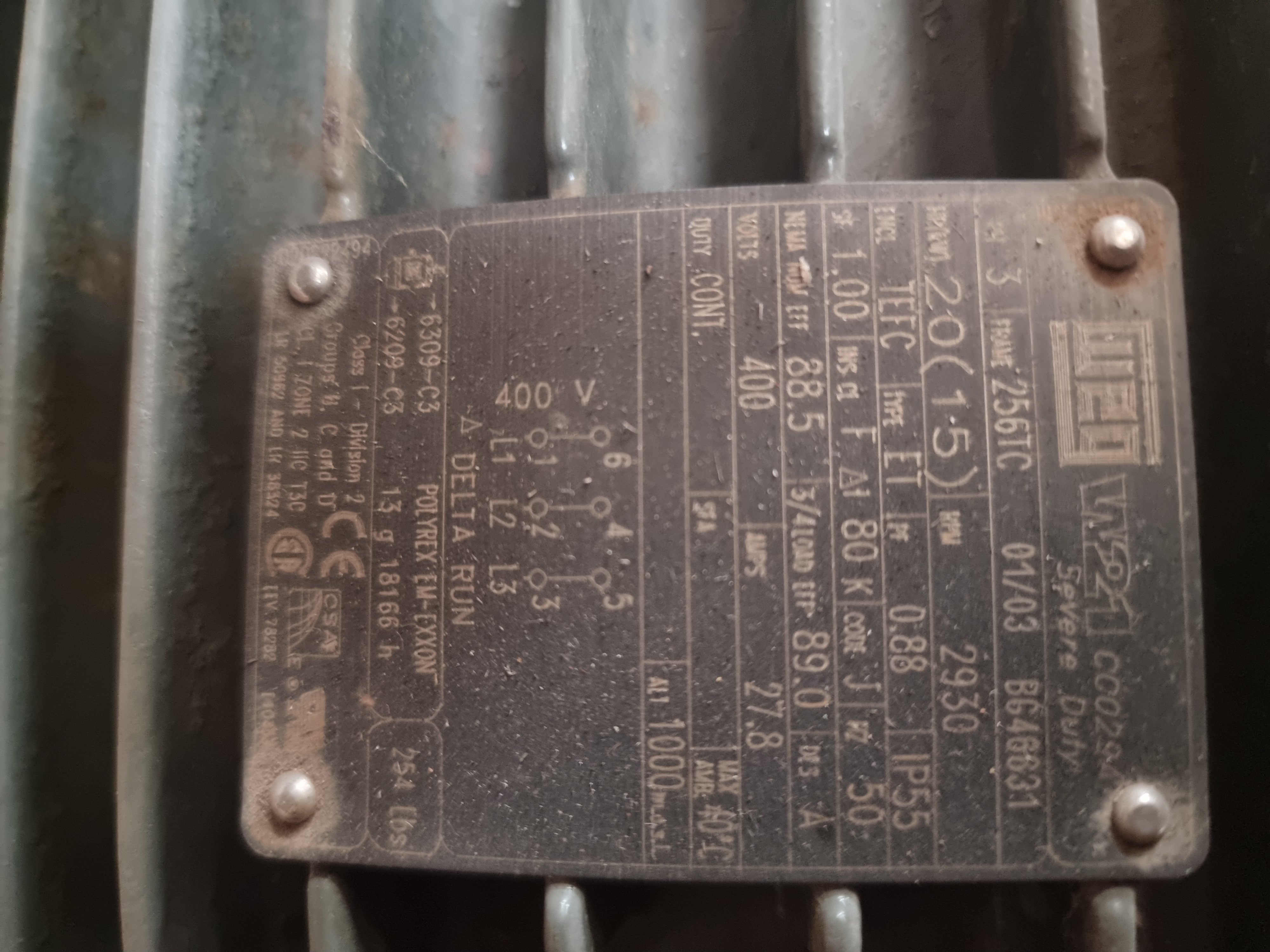 Used WEG Type: W21 Sever Duty Motor | 15kW | Frame: 256TC | 2930 RPM