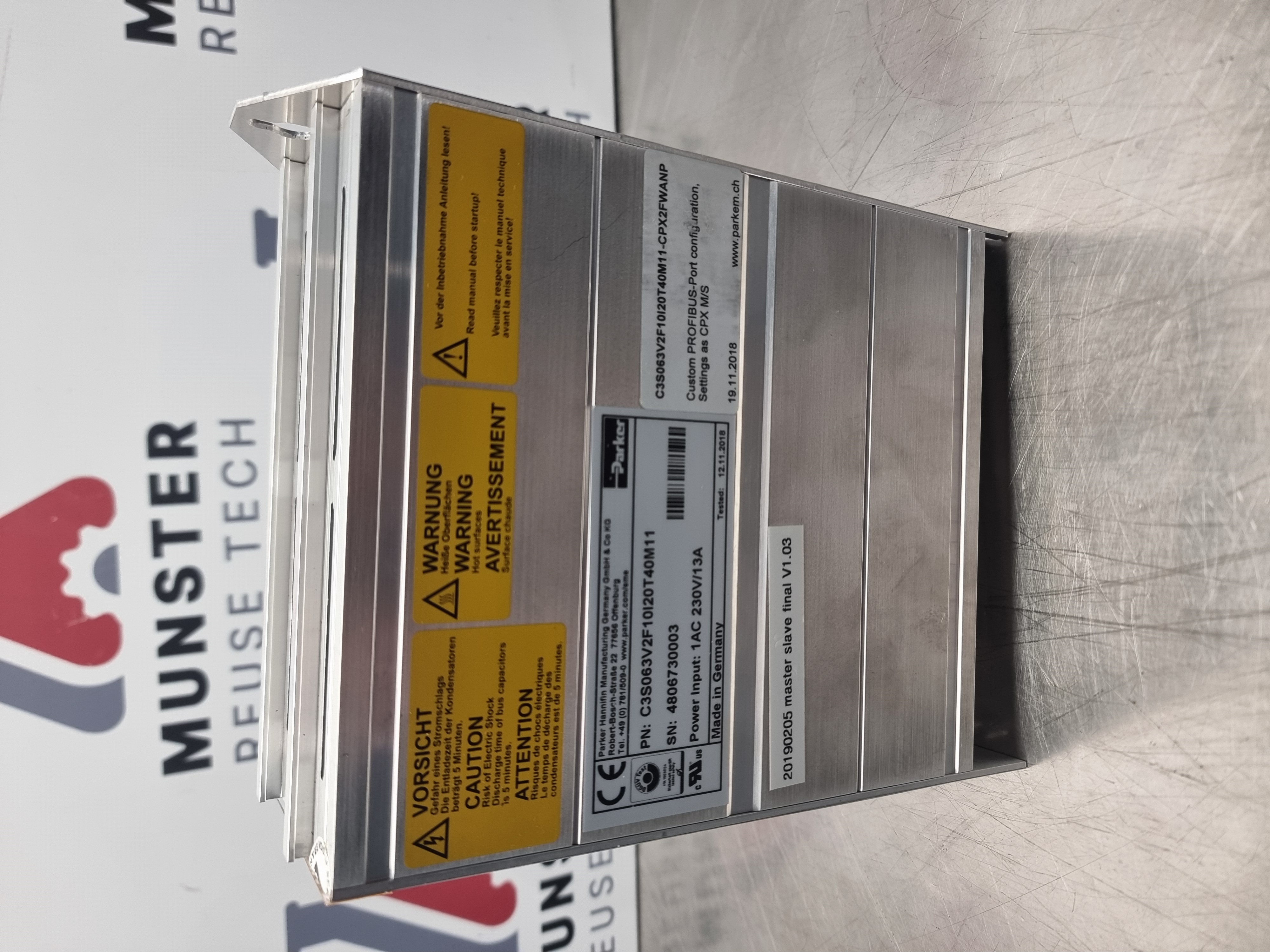 Used Parker Compax3S Series Single-Axis Servo Drive | P/N: C3S063V2F10I20T40M11