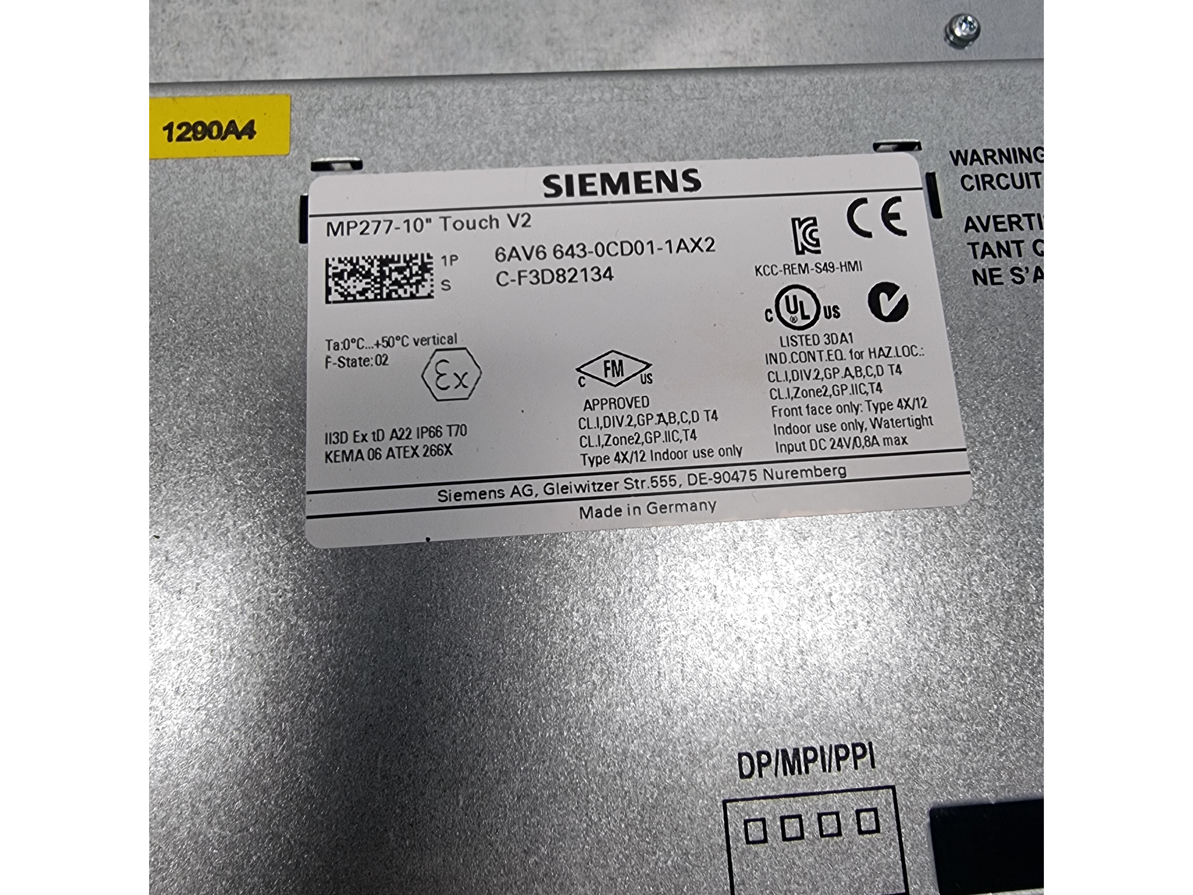Used Siemens Simatic MP277-10" Touch HMI | 6AV6 643-0CD01-1AX2