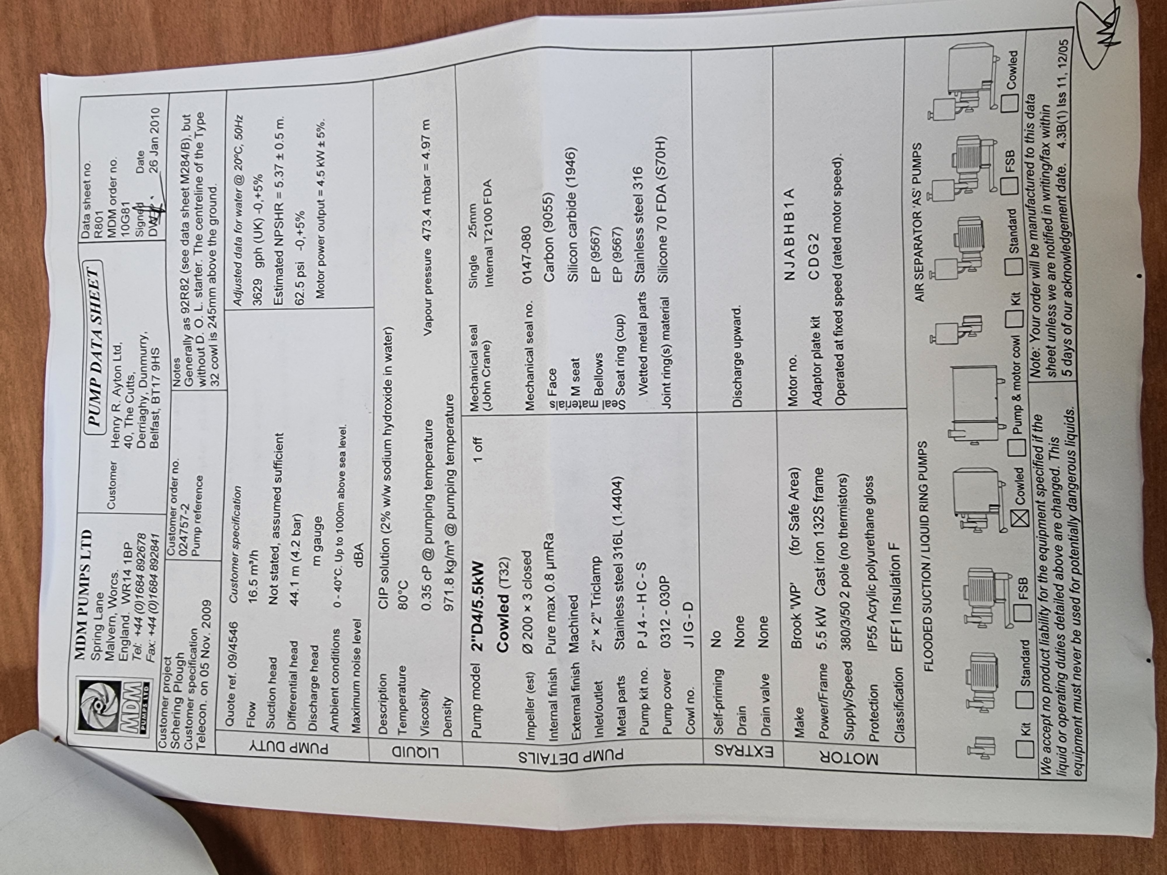 Used MDM CIP Pump 2" D4 5.5kW Cowled  2" Tri Clamp  16.5 m³/h 