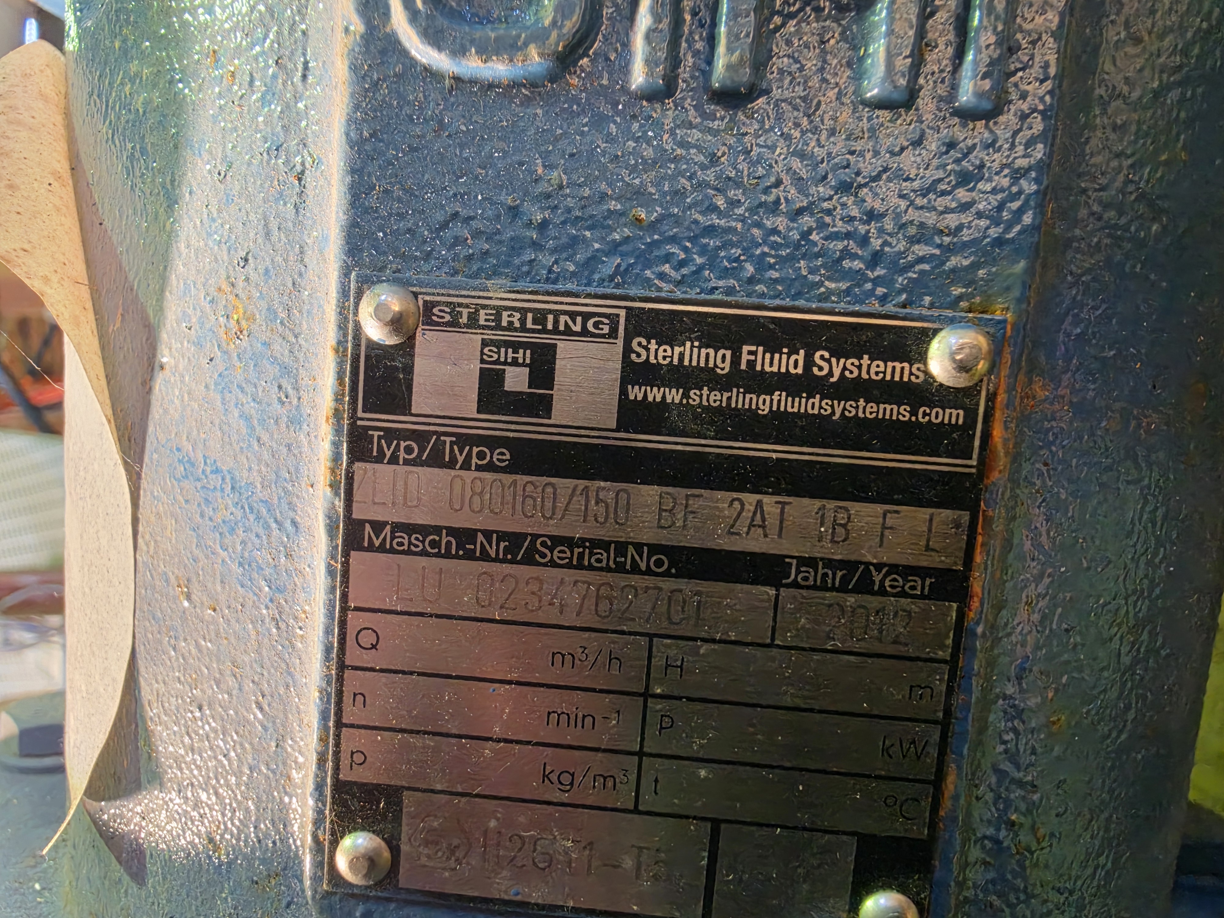Sterling Sihi ZLID 080160/150 BF 2AT 1B F L  Pump 
