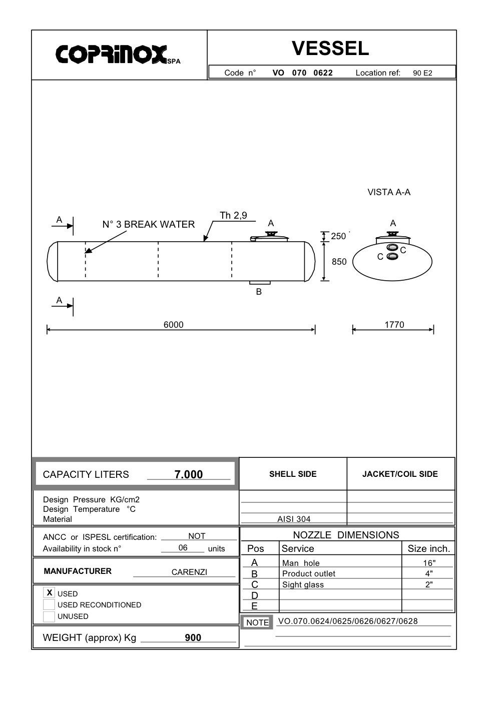 Usato Serbatoio CARENZI da 7000 Litri