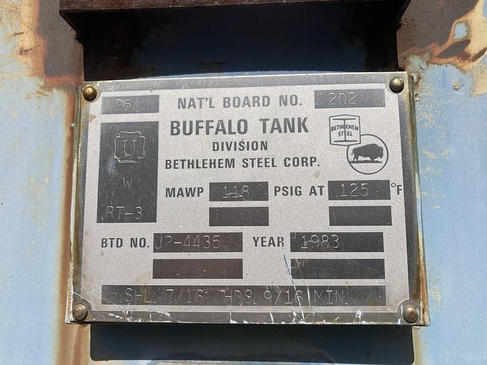 Used Used Buffalo Tank Division of Bethlehem Steel Corp. Approximately 6000 gallon carbon steel vertical air receiver.