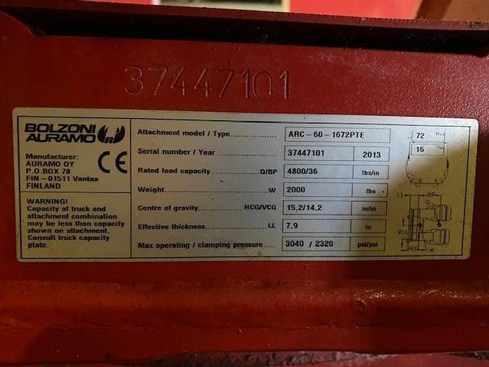 Used BOLZONI 72" DIAMTER ROLL CLAMP 2013, CLASS 3  MDL  ARC-60-1672PTE