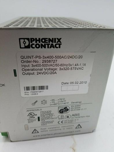 Used PHOENIX CONTACT QUINT POWER SUPPLY QUINT-PS-3x400-500AC/24DC/20