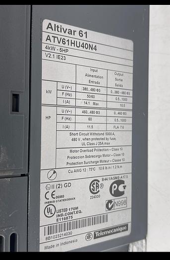 Used Schneider Electric ATV61Hu40N4