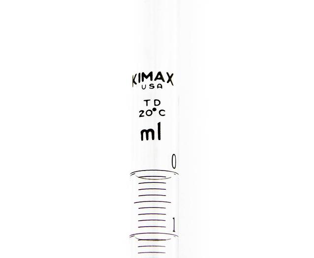 Used Kimax TD 20˚C Graduated Scaled Buret 25mL w/ PTFE Stopcock Plug (5583)