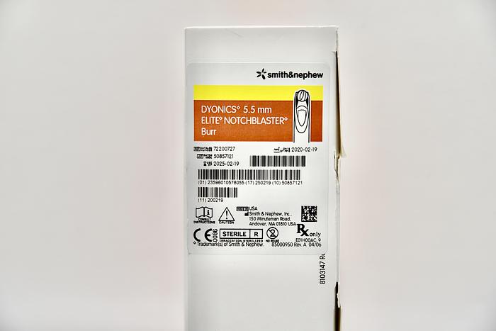 SMITH & NEPHEW 72200727, DYONICS 5.5MM ELITE NOTCHBLASTER BURR, IN-DATE, NEW