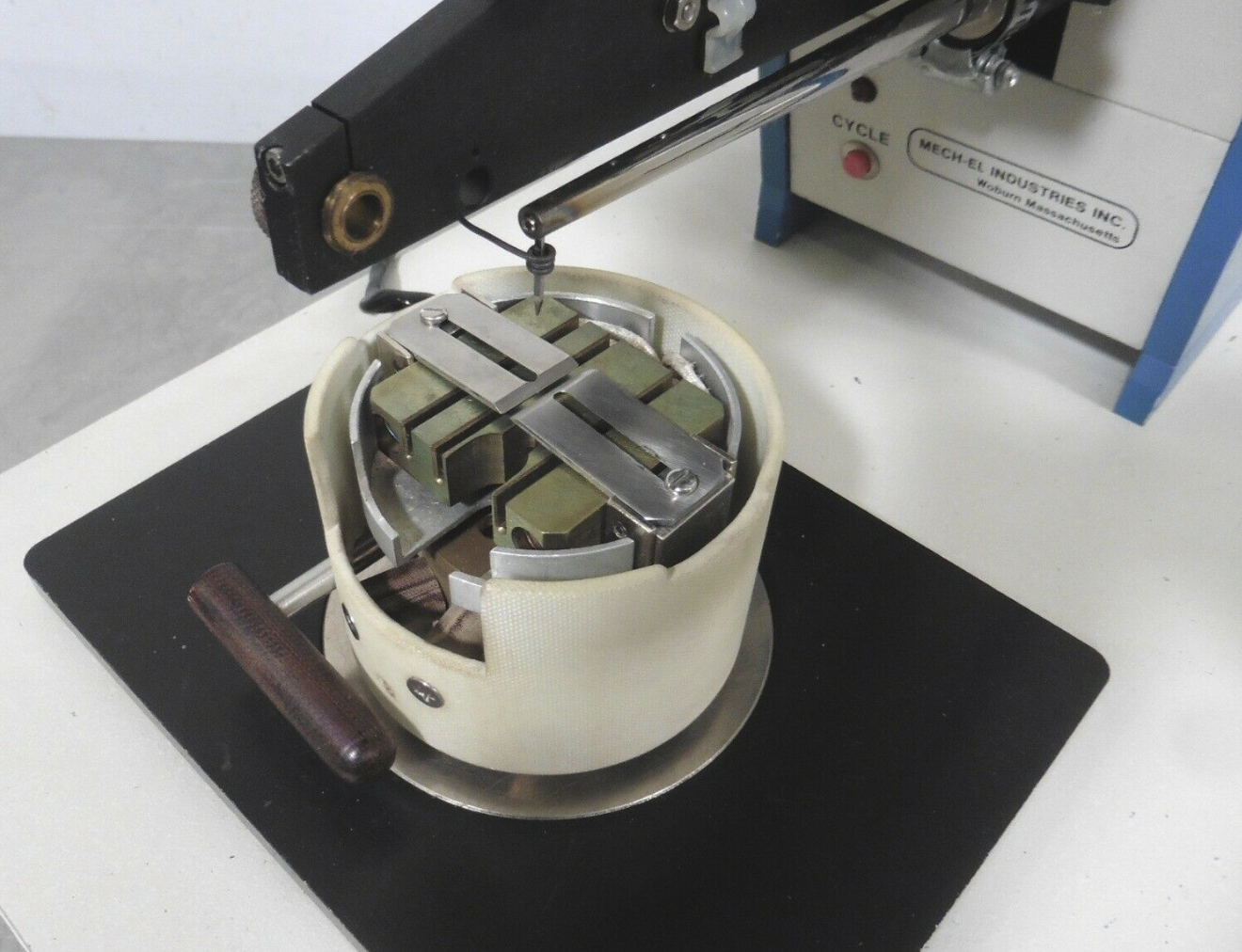 Used Mech-El 907 45° Feed Ultrasonic Wedge Wire Bonder w/ Heated Workholder