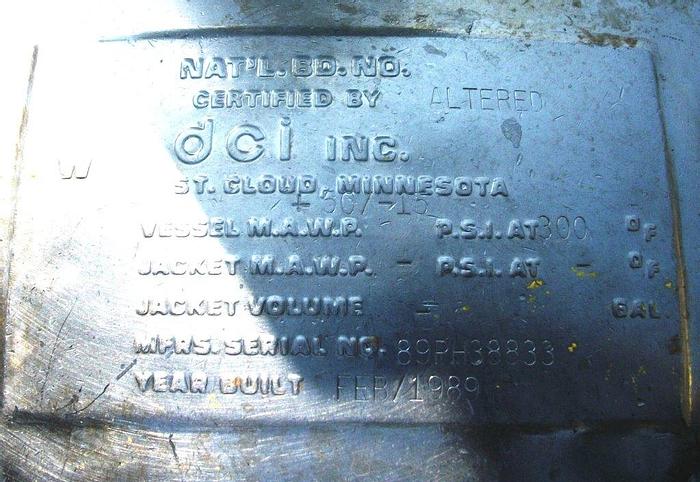 Used Tank, 30 Gallon, 316L Stainless Steel, Agitated, 50 PSI, DCI, DT/DB (2) #S741883