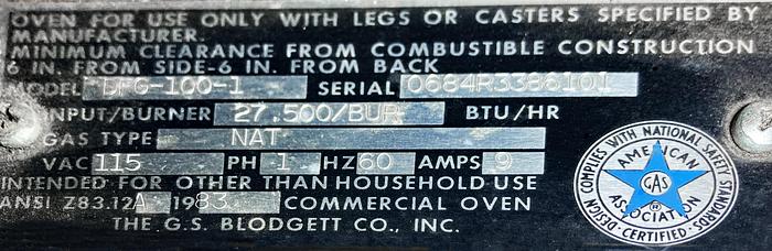 Used USED Blodgett Natural Gas Convection Oven, Model DFG-100-1
