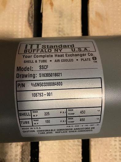 Used ITT STANDARD MDL.SSCF HORIZONTAL SHELL & TUBE  HEAT EXCHANGER  316SS