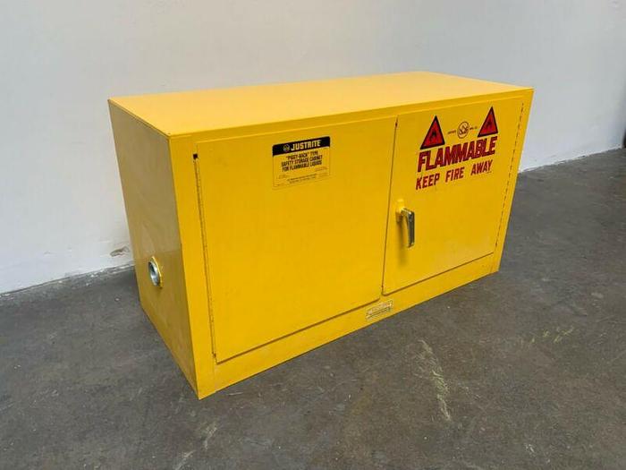 Used Justrite 43" x 18" x 25" 30 Gallon Piggy-Back Flammable Liquid Storage Cabinet