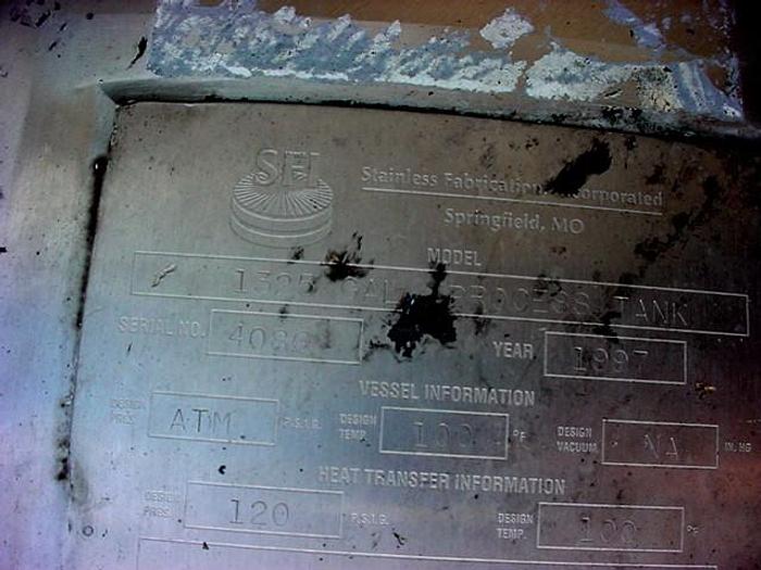 Used 1,325 GALLON STAINLESS FABRICATION TANK – S/S – JACKETED (#9733)