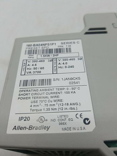 Used Allen-Bradley 160-BA04NPS1P1 Ser. C 2HP VFD