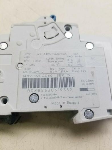 Used ALLEN BRADLEY 1489-M1C060 SER.D CIRCUIT BREAKER 1489-M C 6A