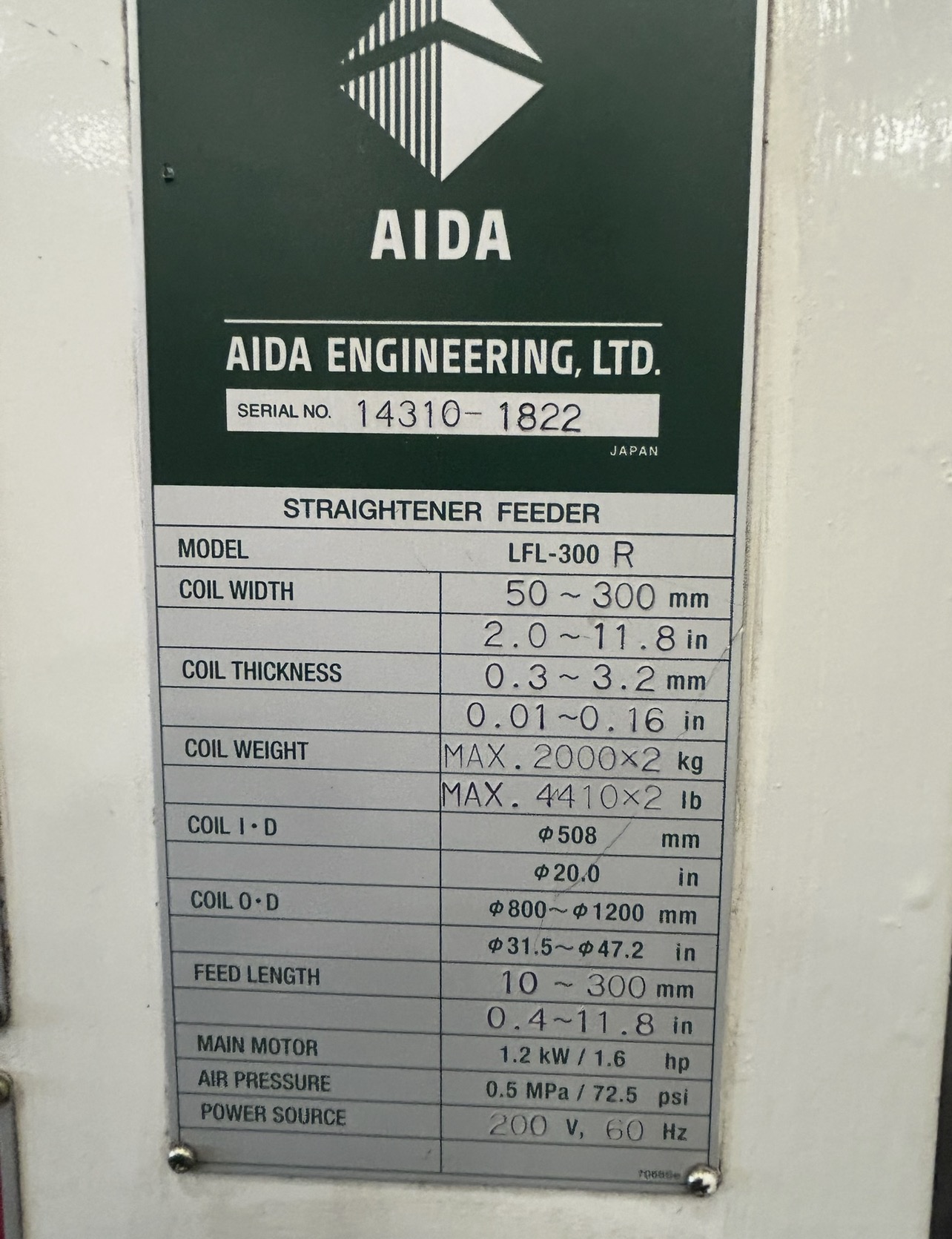 Used 2010 AIDA LFL-300-R