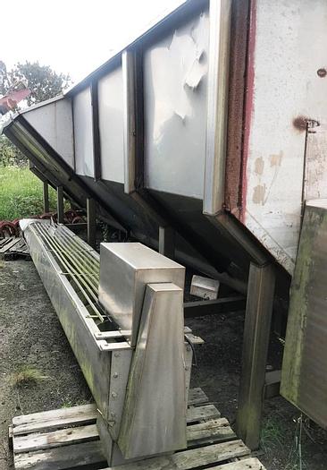 Used Binge (hopper) – for 30 m3 of meat discards. This binge contains two stainless steel (new) conveyors – each controlled by separate Reynold gear motors.