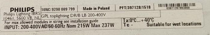 Used Phillips  DR/ B/LB 200-400 21SW GPL Top lighting