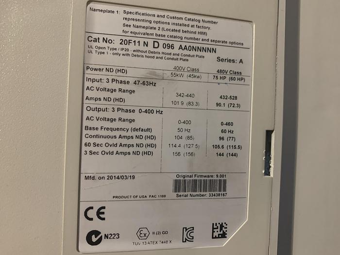 Used ALLEN BRADLEY POWERFLEX 753 DRIVE 75 HP