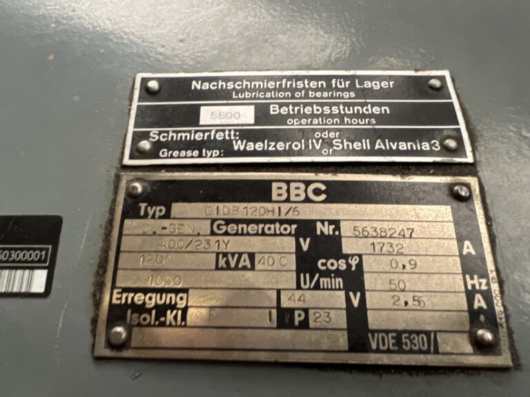 Used 1983 DEUTZ BA8M528 / BBC GEN SET 1200 KVA