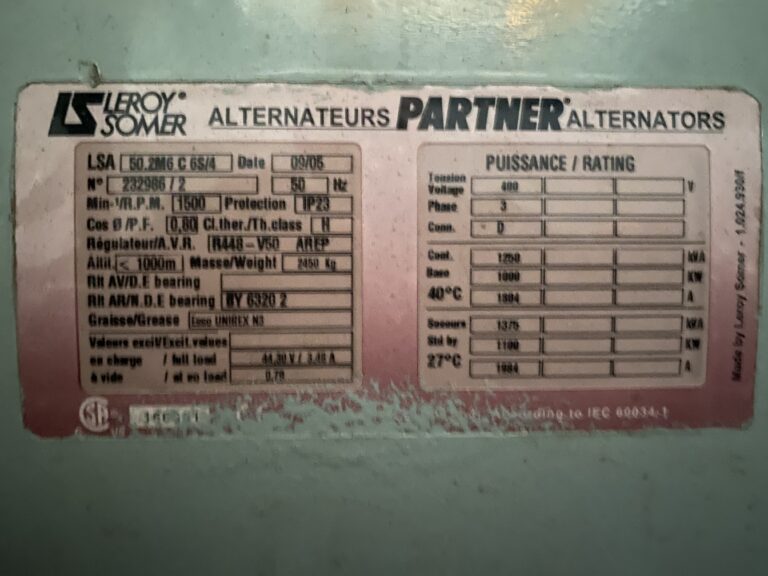 Used 2009 Mitsubishi S12R / Leroy Somer diesel gen.set 1250 KVA