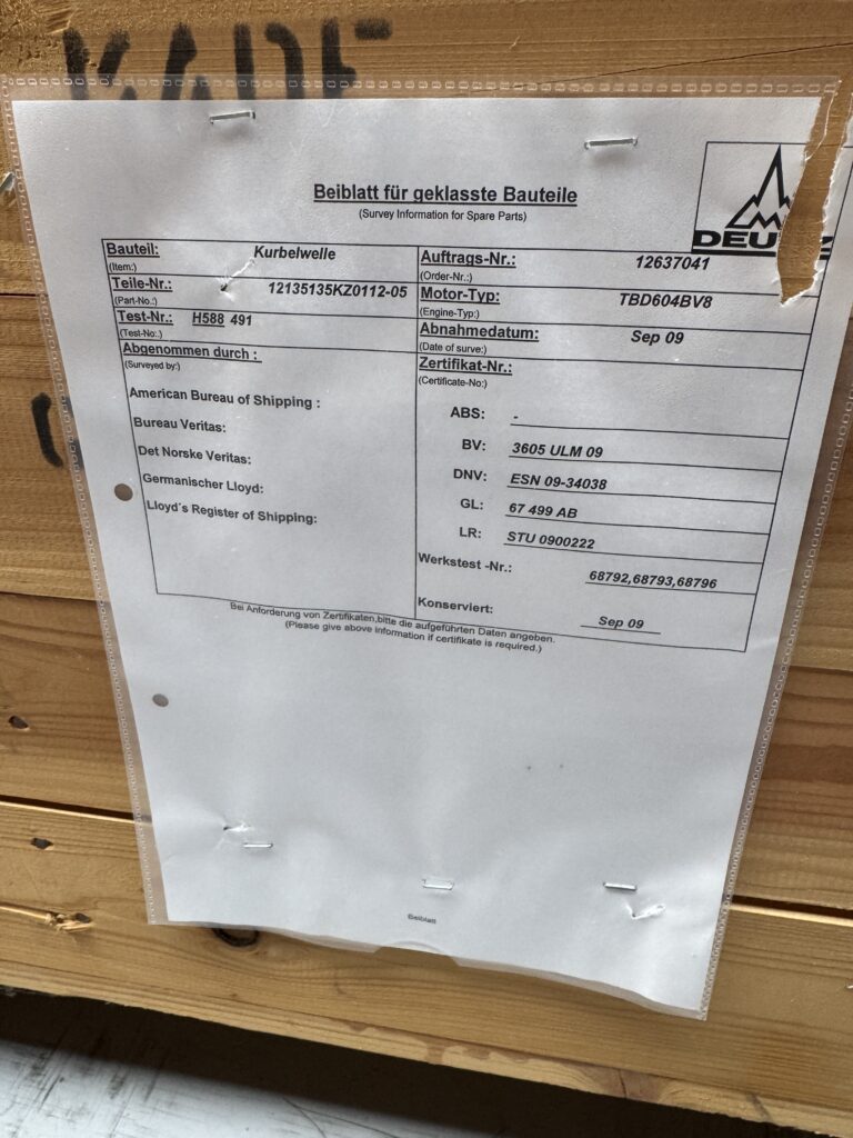 Used CRANKSHAFT MWM TBD 604-BV8 - P/N 12135135
