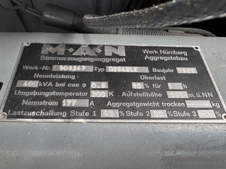 Used 1986 MAN D2842LE / PILLER DIESEL GEN.SET 400 KVA