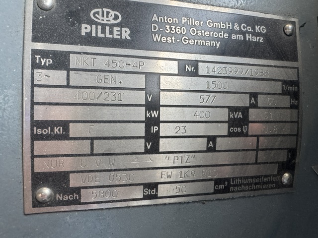 Used DEUTZ BA8M 816 / ANTON PILLER DIESEL GEN. SET 400 KVA