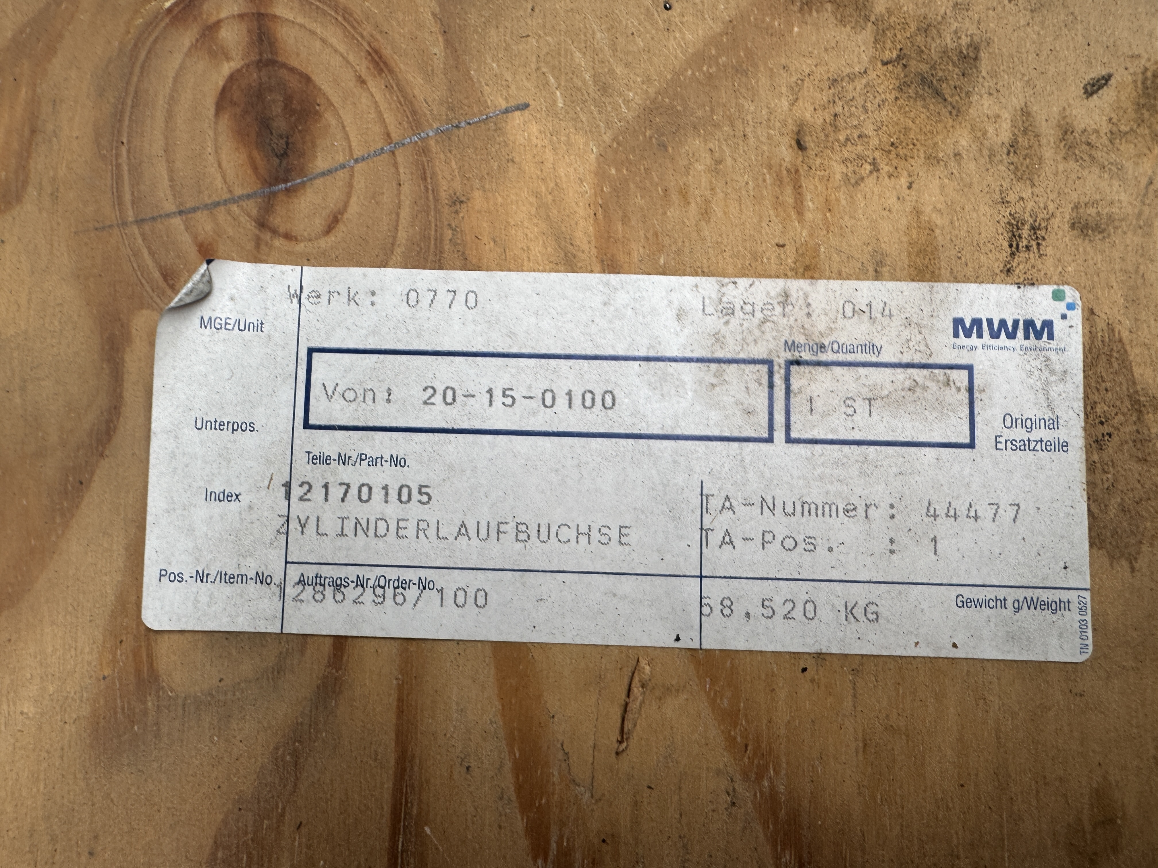 Used CYLINDER LINERS MWM TBD 440 P/N 12170105