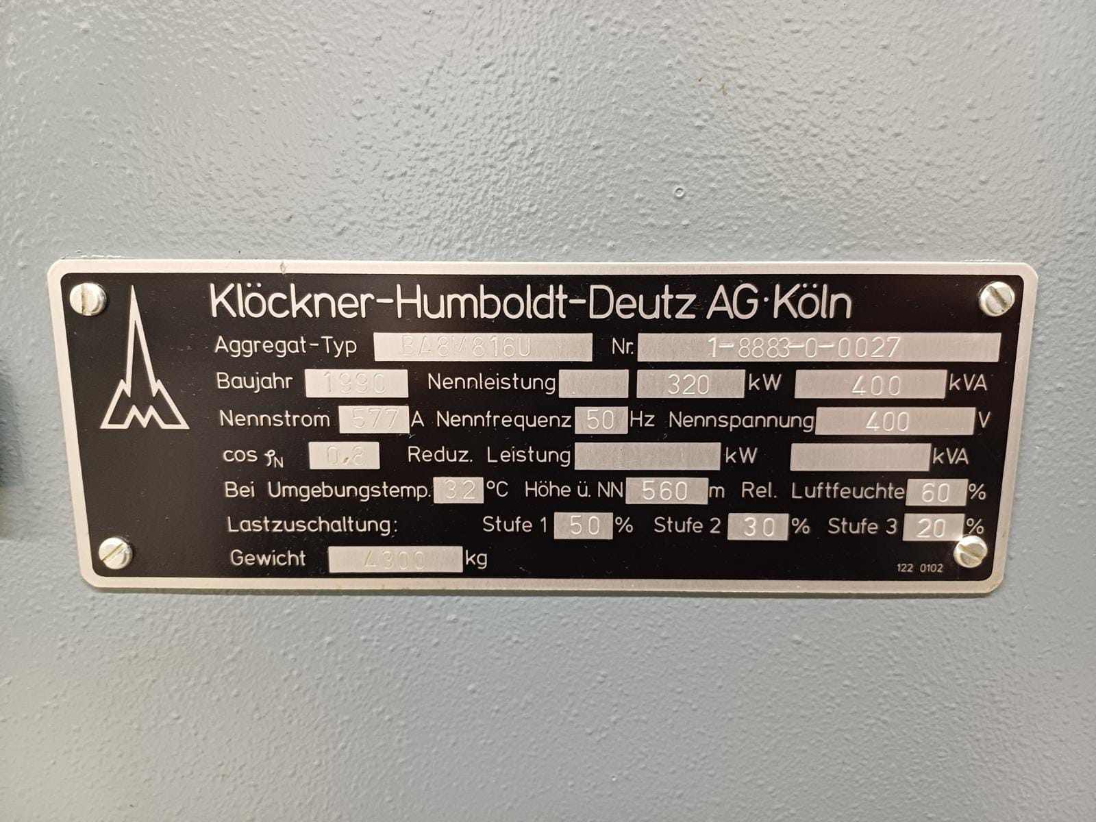 Used DEUTZ BA8M 816U / ANTON PILLER DIESEL GEN. SET 400 KVA