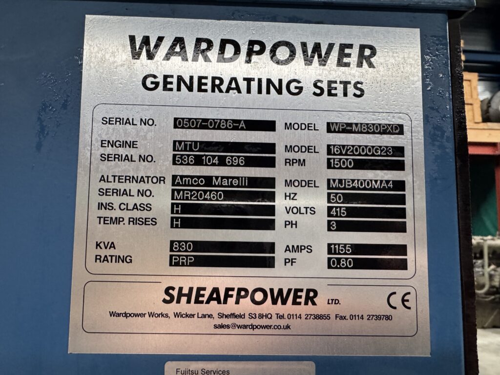 Used MTU 16V-2000 / MARELLI DIESEL GEN. SET 870 KVA