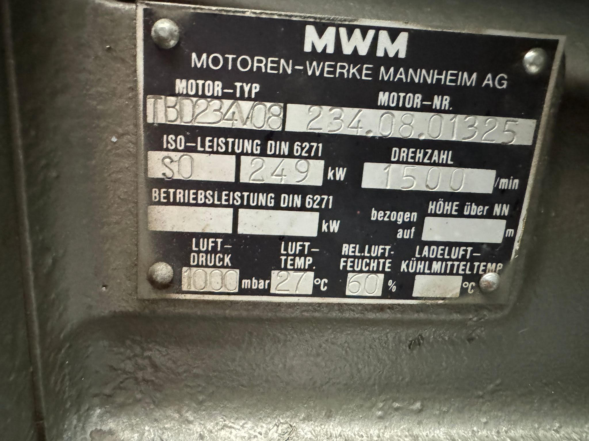 Used 1985 MWM TBD234-V08 / AVK GEN SET 280 KVA