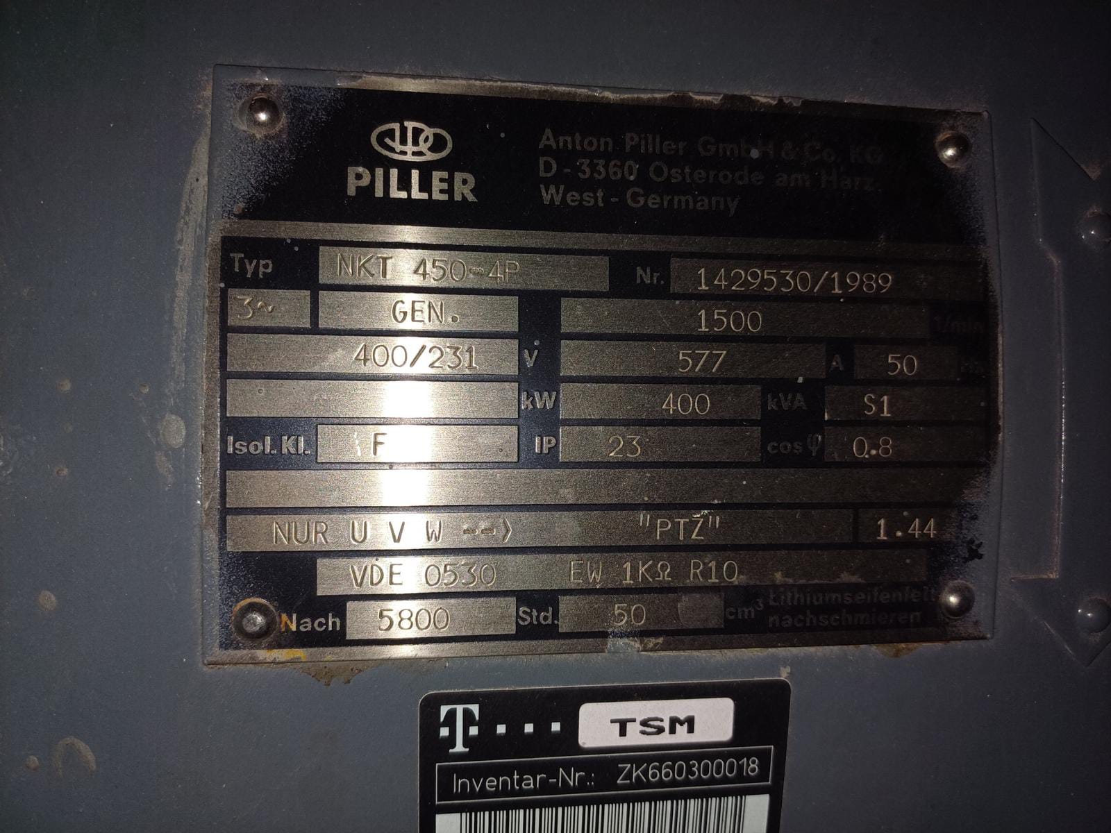 Used DEUTZ BA8M 816U / ANTON PILLER DIESEL GEN. SET 400 KVA