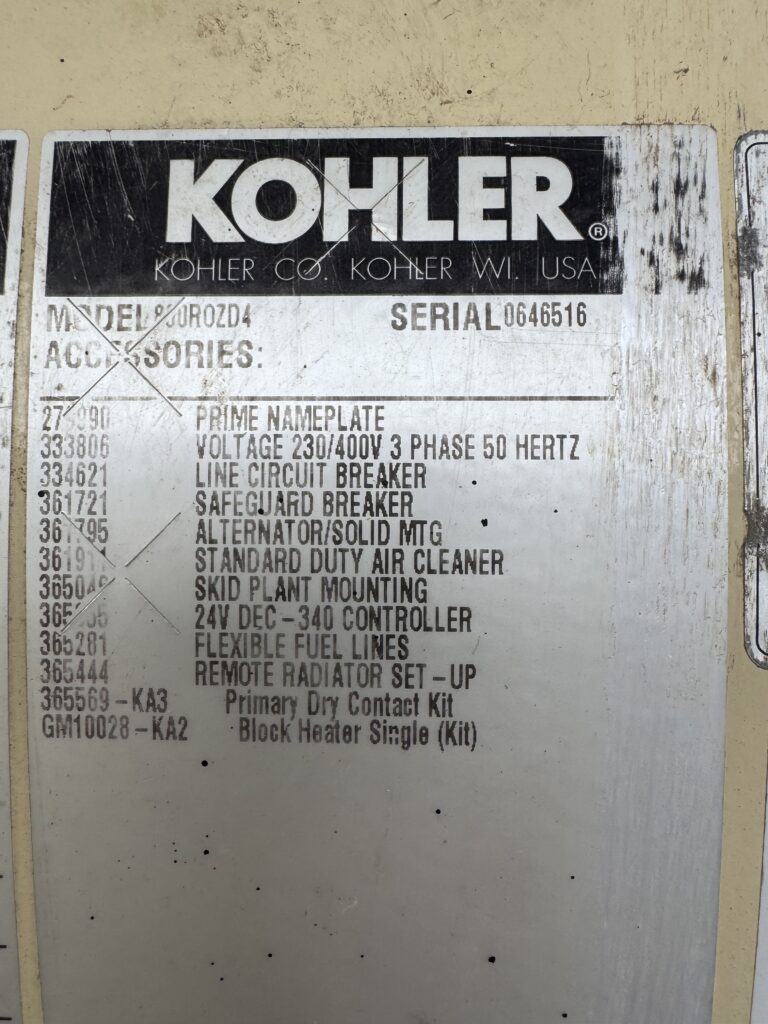Used MTU 16V-2000 / KOHLER DIESEL GEN.SET 820 KVA